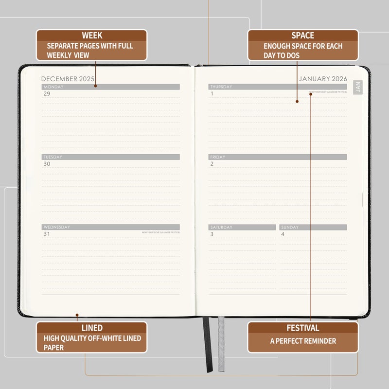 Lemome 2026 Planner - Planner 2026 with Pen Loop, Jan 2026 - Dec 2026, to Achieve Your Goals & Improve Productivity, Thick Paper, 40 Note Pages, Inner Pocket, 5.75" x 8.25" - Black - Image 4